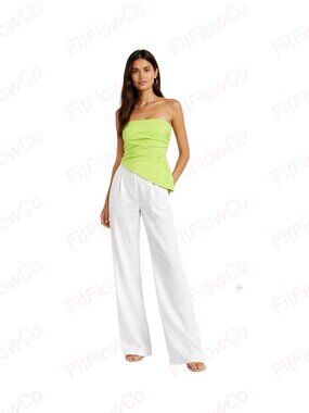 ZARA Lime Green Strapless Asymmetric Draped Tube Top Size S